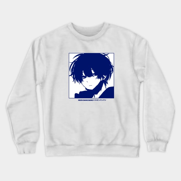 Edgy Anime Boy - Black and White Manga Aesthetic Crewneck Sweatshirt by Neon Bang Bang